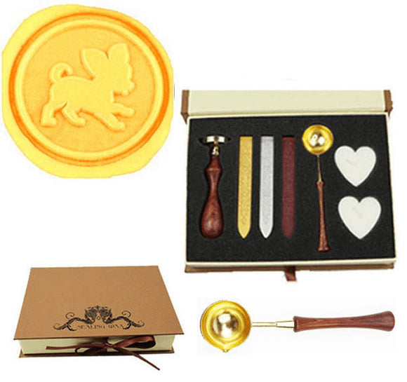Puppy Dog Sealing Wax Seal Stamp Spoon Wax Stick Candle Gift Box kit