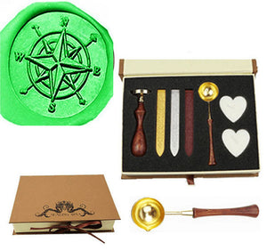 Compass Sealing Wax Seal Stamp Wood Handle Melting Spoon Wax Stick Candle Gift Book Box ki