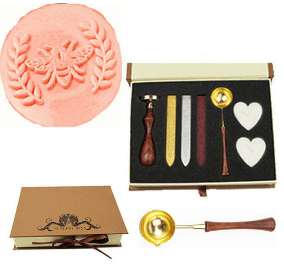 Bee Wreath Sealing Wax Seal Stamp Wood Handle Melting Spoon Wax Stick Candle Gift Book Box kit