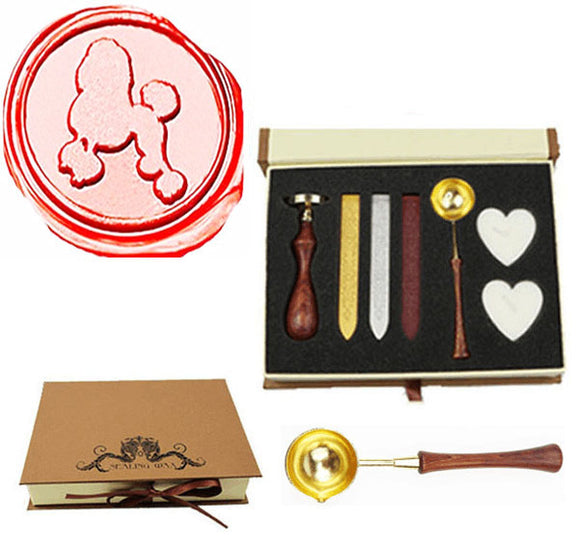 Lovely Poodle Sealing Wax Seal Stamp Spoon Wax Stick Candle Gift Box kit