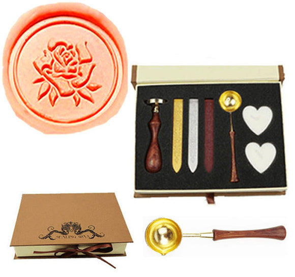 Romance Rose Sealing Wax Seal Stamp Spoon Wax Stick Candle Gift Box kit