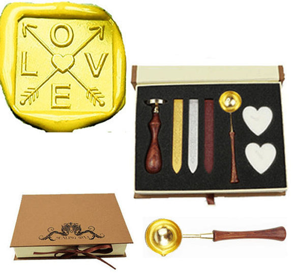 Love Cross Arrow Heart Sealing Wax Seal Stamp Spoon Wax Stick Candle Gift Box kit