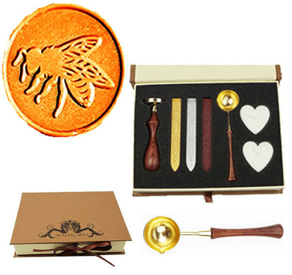 Bee Sealing Wax Seal Stamp Wood Handle Melting Spoon Wax Stick Candle Gift Book Box kit