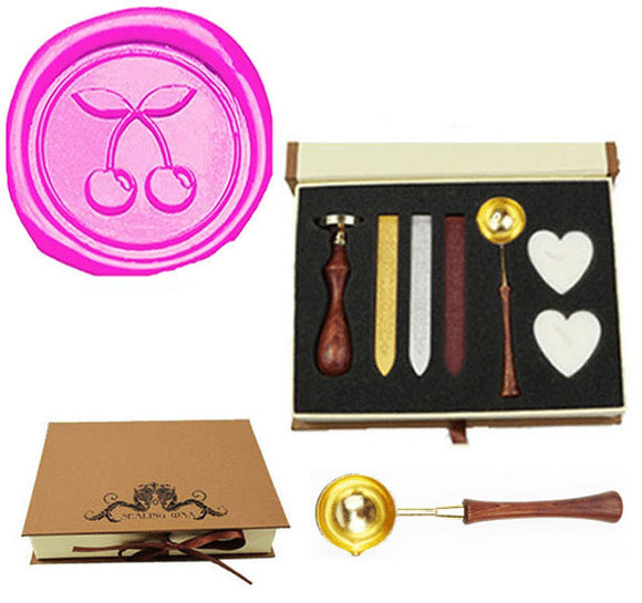 Cherry Sealing Wax Seal Stamp Wood Handle Melting Spoon Wax Stick Candle Gift Book Box kit