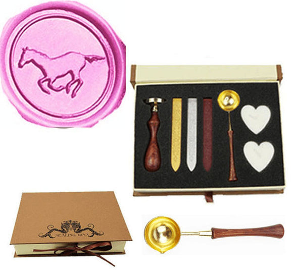 Horse Sealing Wax Seal Stamp Spoon Wax Stick Candle Gift Box kit