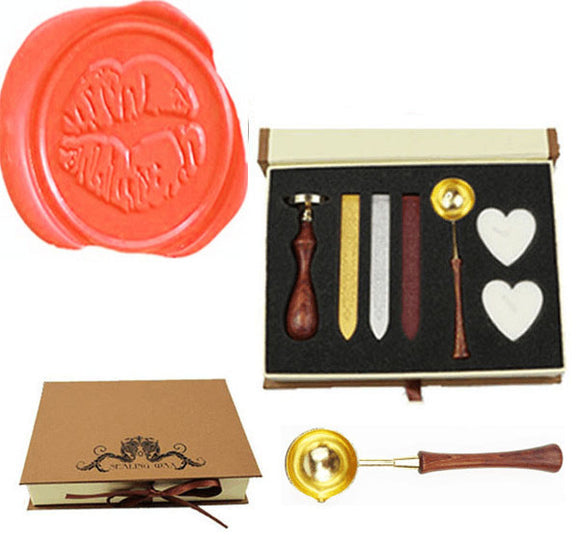 Sexy Lips Love Kiss Sealing Wax Seal Stamp Spoon Wax Stick Candle Gift Box kit