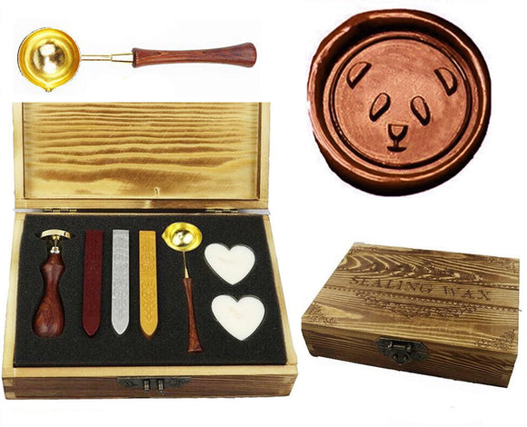 Panda Face Sealing Wax Seal Stamp Spoon Wax Stick Candle Wooden Gift Box Set