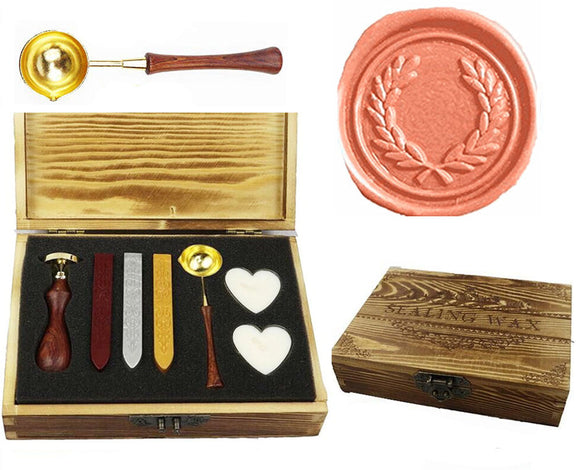 Olive Wreath Sealing Wax Seal Stamp Spoon Wax Stick Candle Wooden Gift Box Set