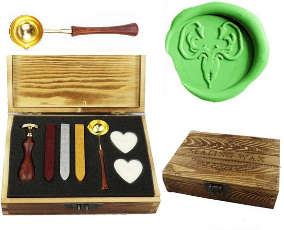 Cuttlefish Sealing Wax Seal Stamp Kit Melting Spoon Wax Stick Candle Wooden Book Gift Box Set