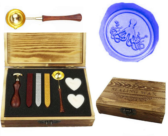 Octopus Sealing Wax Seal Stamp Spoon Wax Stick Candle Wooden Gift Box Set
