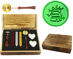 Christmas Bell Sealing Wax Seal Stamp Kit Melting Spoon Wax Stick Candle Wooden Book Gift Box Set