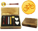 Bike Sealing Wax Seal Stamp Kit Melting Spoon Wax Stick Candle Wooden Book Gift Box Set