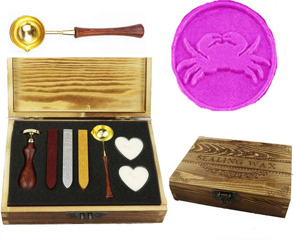 Crab Sealing Wax Seal Stamp Kit Melting Spoon Wax Stick Candle Wooden Book Gift Box Set