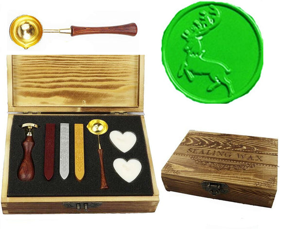 Deer Sealing Wax Seal Stamp Spoon Wax Stick Candle Wooden Book Gift Box Set