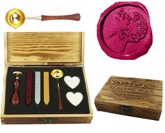 Dandelion Sealing Wax Seal Stamp Kit Melting Spoon Wax Stick Candle Wooden Book Gift Box Set