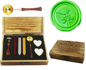 Cute Bird on Flower Sealing Wax Seal Stamp Melting Spoon Wax Stick Candle Wooden Book Gift Box Set