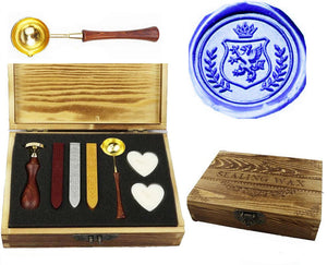 Heraldic Dragon wreath Sealing Wax Seal Stamp Spoon Wax Stick Candle Wooden Gift Box Set