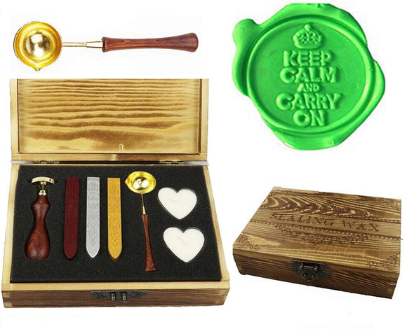 Keep Calm and Carry On Crown Sealing Wax Seal Stamp Spoon Wax Stick Candle Wooden Gift Box Set