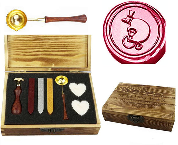 Circus Bear Sealing Wax Seal Stamp Kit Melting Spoon Wax Stick Candle Wooden Book Gift Box Set