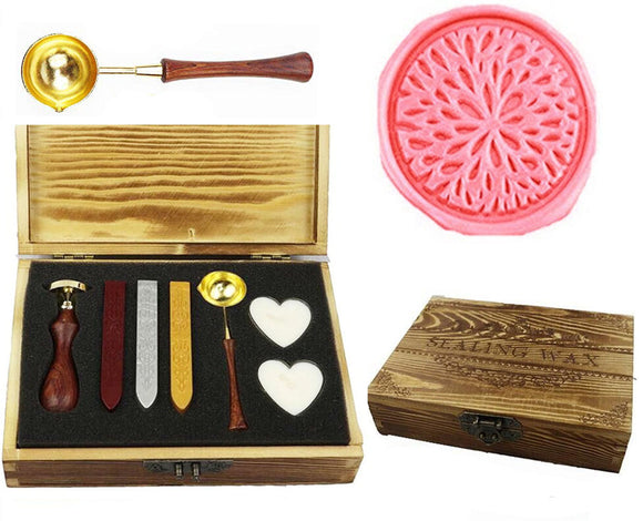 Blossom Flower Sealing Wax Seal Stamp Kit Melting Spoon Wax Stick Candle Wooden Book Gift Box Set