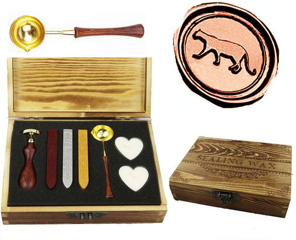 Leopard Sealing Wax Seal StampSpoon Wax Stick Candle Wooden Gift Box Set