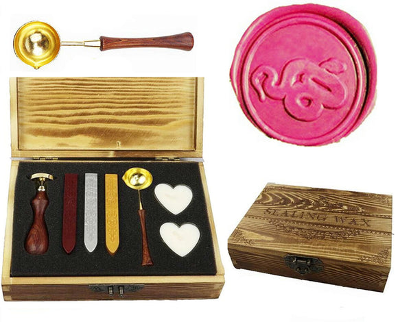 Snake Wax Seal Stamp Spoon Wax Stick Candle Wooden Gift Box Set