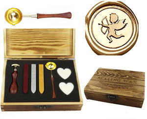 Angel cubid archery Sealing Wax Seal Stamp Kit Melting Spoon Wax Stick Candle Wooden Book Gift Box Set