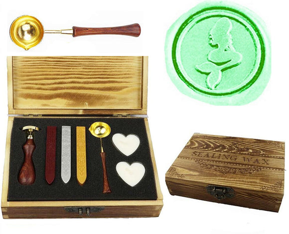 Mermaid Sealing Wax Seal Stamp Spoon Wax Stick Candle Wooden Gift Box Set