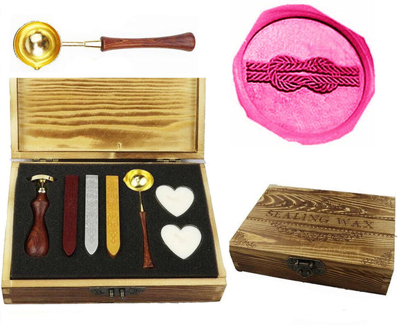 Tie the Knot Sealing Wax Seal Stamp Spoon Stick Candle Wooden Gift Box Set