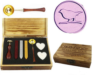 Bird stand on Branch Sealing Wax Seal Stamp Kit Melting Spoon Wax Stick Candle Wooden Book Gift Box Set