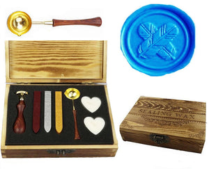 Feather Cross Sealing Wax Seal Stamp Spoon Wax Stick Candle Wooden Gift Box Set