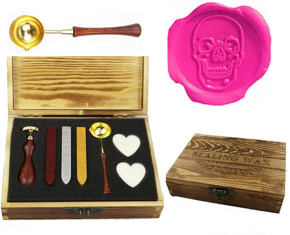 Skull head Wax Seal Stamp Spoon Stick Candle Wooden Gift Box Set