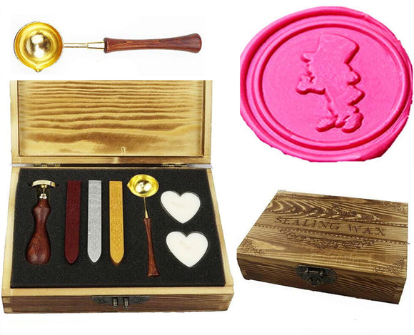 Alice In Wonderland Sealing Wax Seal Stamp Kit Melting Spoon Wax Stick Candle Wooden Book Gift Box Set