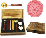 Fleur-de-lis Sealing Wax Seal Stamp Spoon Wax Stick Candle Wooden Gift Box Set