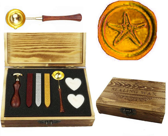 Starfish Sealing Wax Seal Stamp Spoon Stick Candle Wooden Gift Box Set