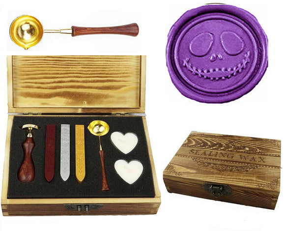 Skull Smile Wax Seal Stamp Spoon Stick Candle Wooden Gift Box Set