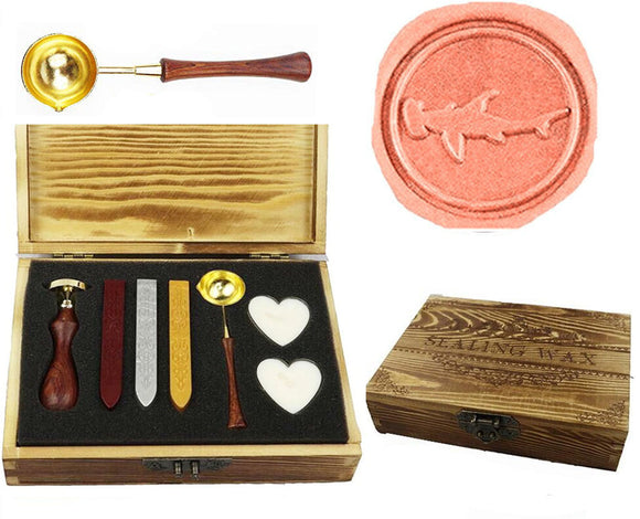 Shark Sealing Wax Seal Stamp Spoon Stick Candle Wooden Gift Box Set