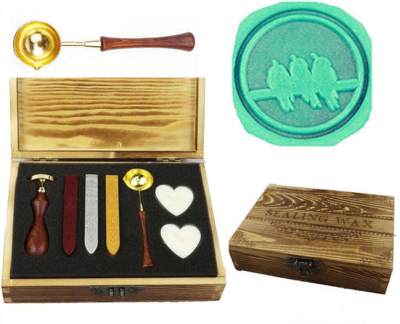 Three Birds Sealing Wax Seal Stamp Spoon Stick Candle Wooden Gift Box Set