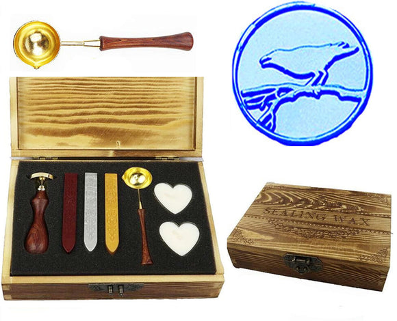 Bird On Branch Sealing Wax Seal Stamp Kit Melting Spoon Wax Stick Candle Wooden Book Gift Box Set