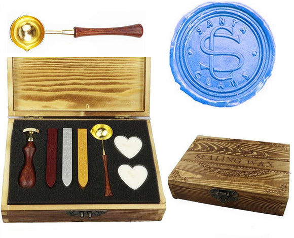 Santa Claus Sealing Wax Seal Stamp Spoon Stick Candle Wooden Gift Box Set
