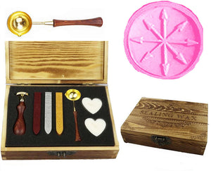 Arrow Drafts Compass Sealing Wax Seal Stamp Kit Melting Spoon Wax Stick Candle Wooden Book Gift Box Set