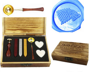 DIREWOLF House of Stark Sealing Wax Seal Stamp Spoon Wax Stick Candle Wooden Gift Box Set