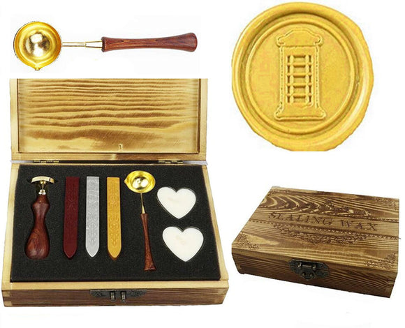 Telephone Booth Sealing Wax Seal Stamp Spoon Stick Candle Wooden Gift Box Set