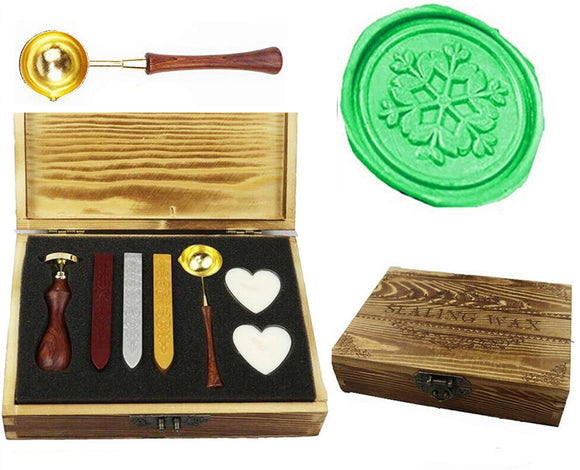 Snowflake Flower Wax Seal Stamp Spoon Stick Candle Wooden Gift Box Set