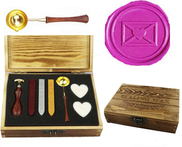 Heart Letter Envelope Sealing Wax Seal Stamp Spoon Wax Stick Candle Wooden Gift Box Set