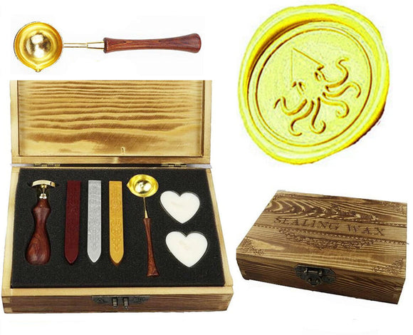 Octopus Sealing Wax Seal Stamp Spoon Wax Stick Candle Wooden Gift Box Set