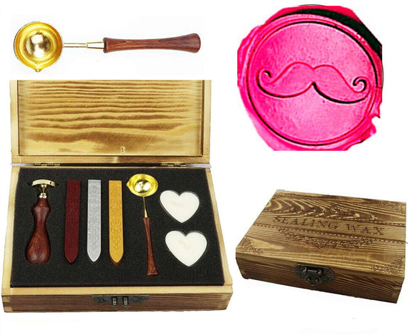 Mustache Sealing Wax Seal Stamp Spoon Wax Stick Candle Wooden Gift Box Set