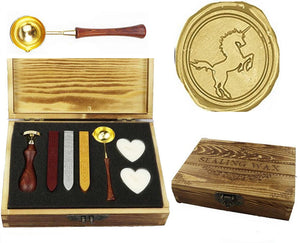 Unicorn Sealing Wax Seal Stamp Spoon Stick Candle Wooden Gift Box Set
