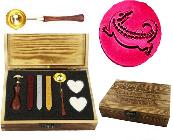Crocodile Sealing Wax Seal Stamp Kit Melting Spoon Wax Stick Candle Wooden Book Gift Box Set