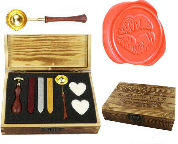 Lips Sealing Wax Seal Stamp Spoon Wax Stick Candle Wooden Gift Box Set